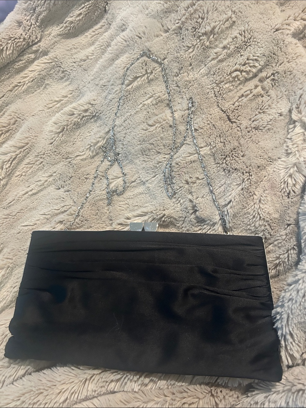 Black Satin Evening Clutch with Chain Strap